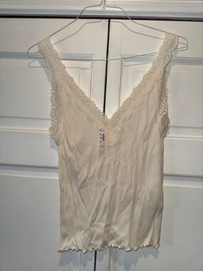 Madewell Cream Ribbed Lace-Trim Camisole